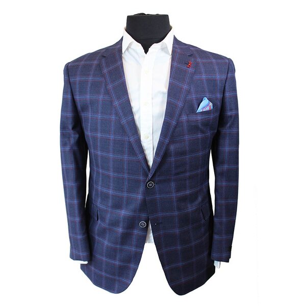 Savile Row Pure Merino Sports Coat Navy Plaid-shop-by-brands-Beggs Big Mens Clothing - Big Men's fashionable clothing and shoes