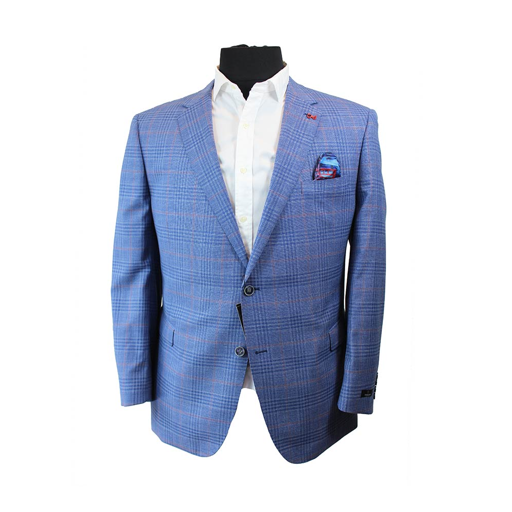 Savile Row Pure Merino Sports Coat Light Blue Plaid