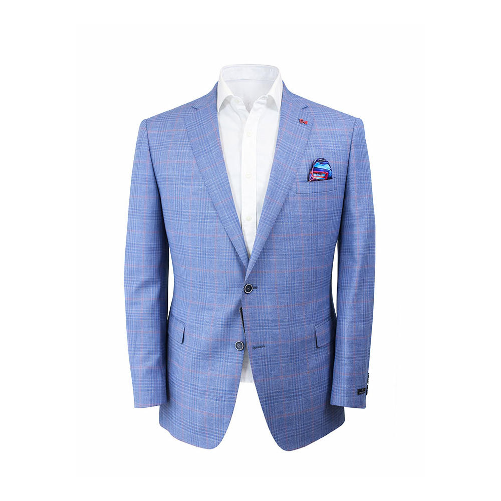 Savile Row Pure Merino Sports Coat Light Blue Plaid