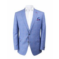 Savile Row Pure Merino Sports Coat Light Blue Plaid