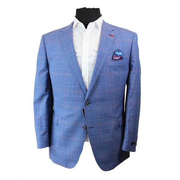 Savile Row Pure Merino Sports Coat Light Blue Plaid-shop-by-brands-Beggs Big Mens Clothing - Big Men's fashionable clothing and shoes