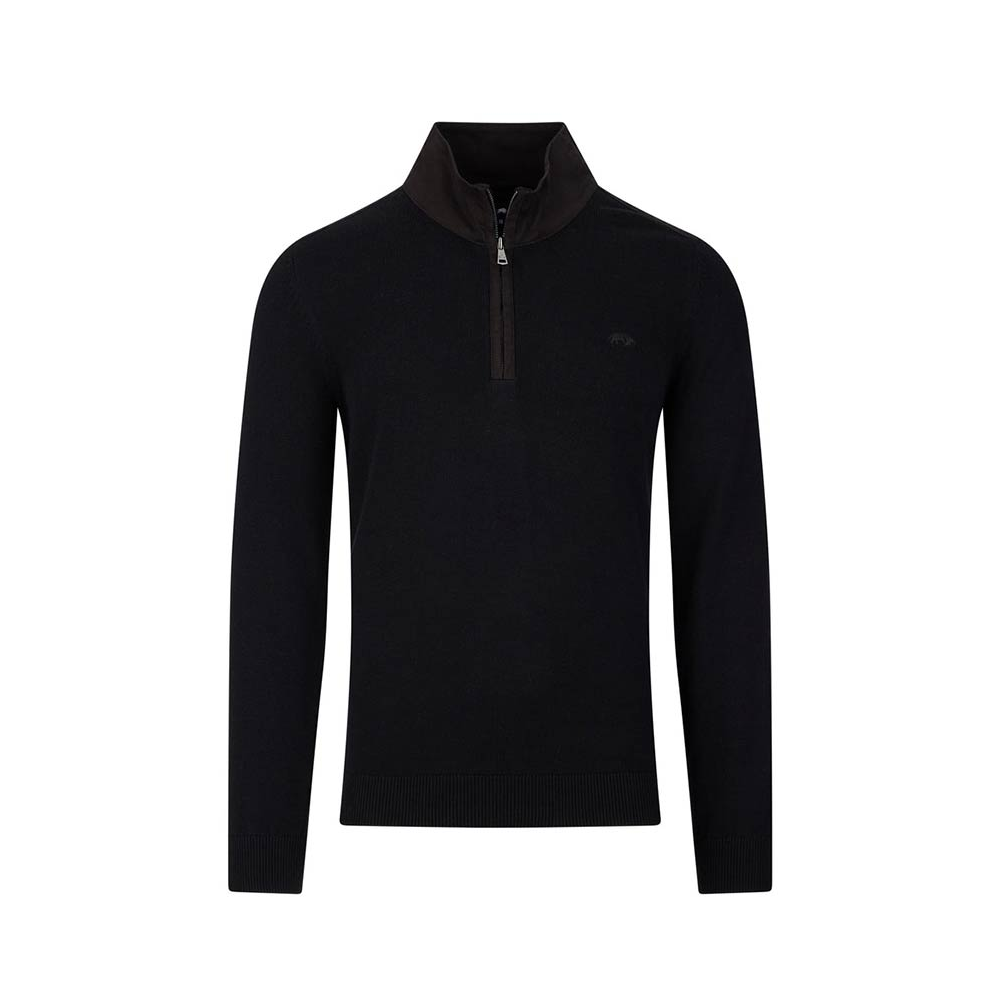 Raging Bull Quarter Zip Textured Cotton Sweater Black