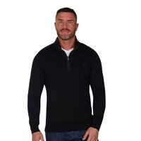 Raging Bull Quarter Zip Textured Cotton Sweater Black