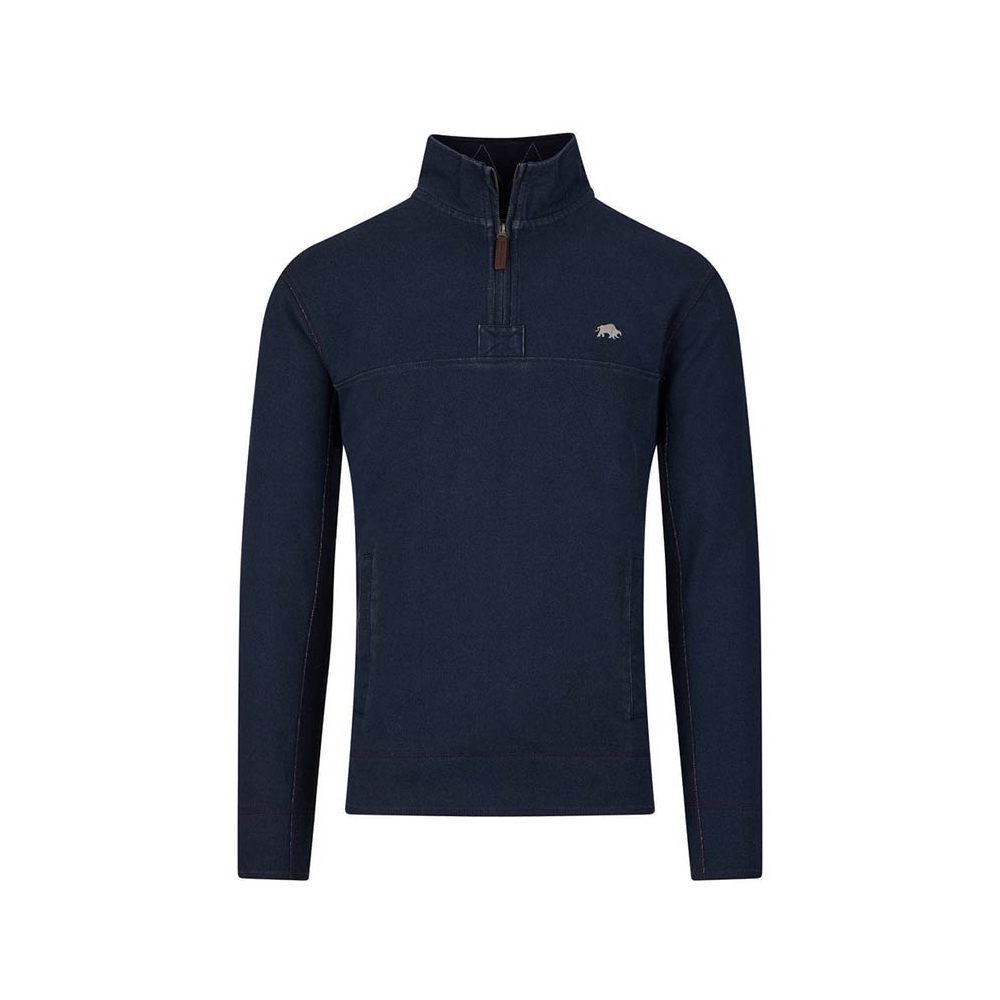 Raging Bull Quarter Zip Textured Cotton Sweater Navy