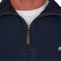 Raging Bull Quarter Zip Textured Cotton Sweater Navy