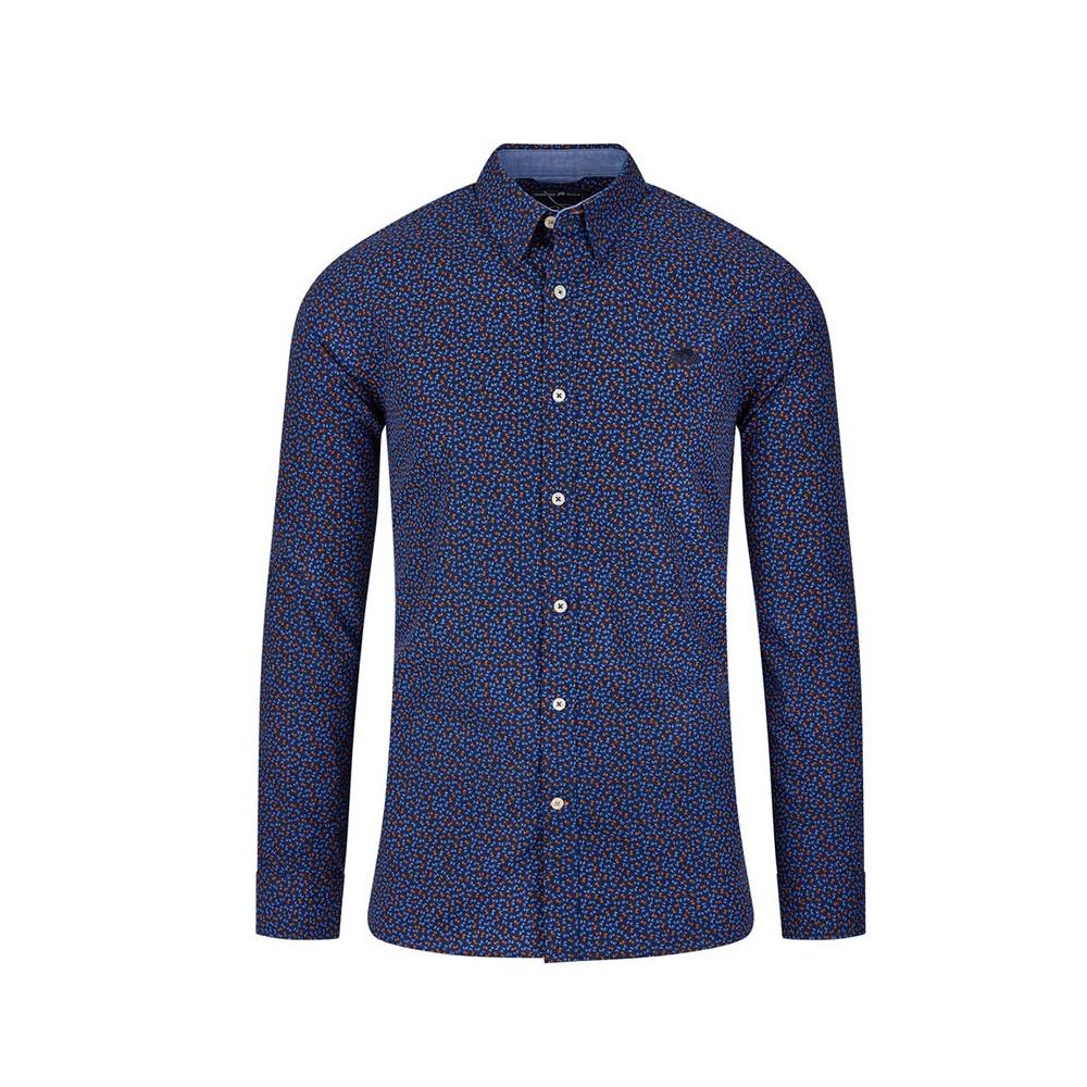 Raging Bull Ditsy Floral Print Cotton Poplin Shirt Navy