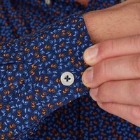 Raging Bull Ditsy Floral Print Cotton Poplin Shirt Navy