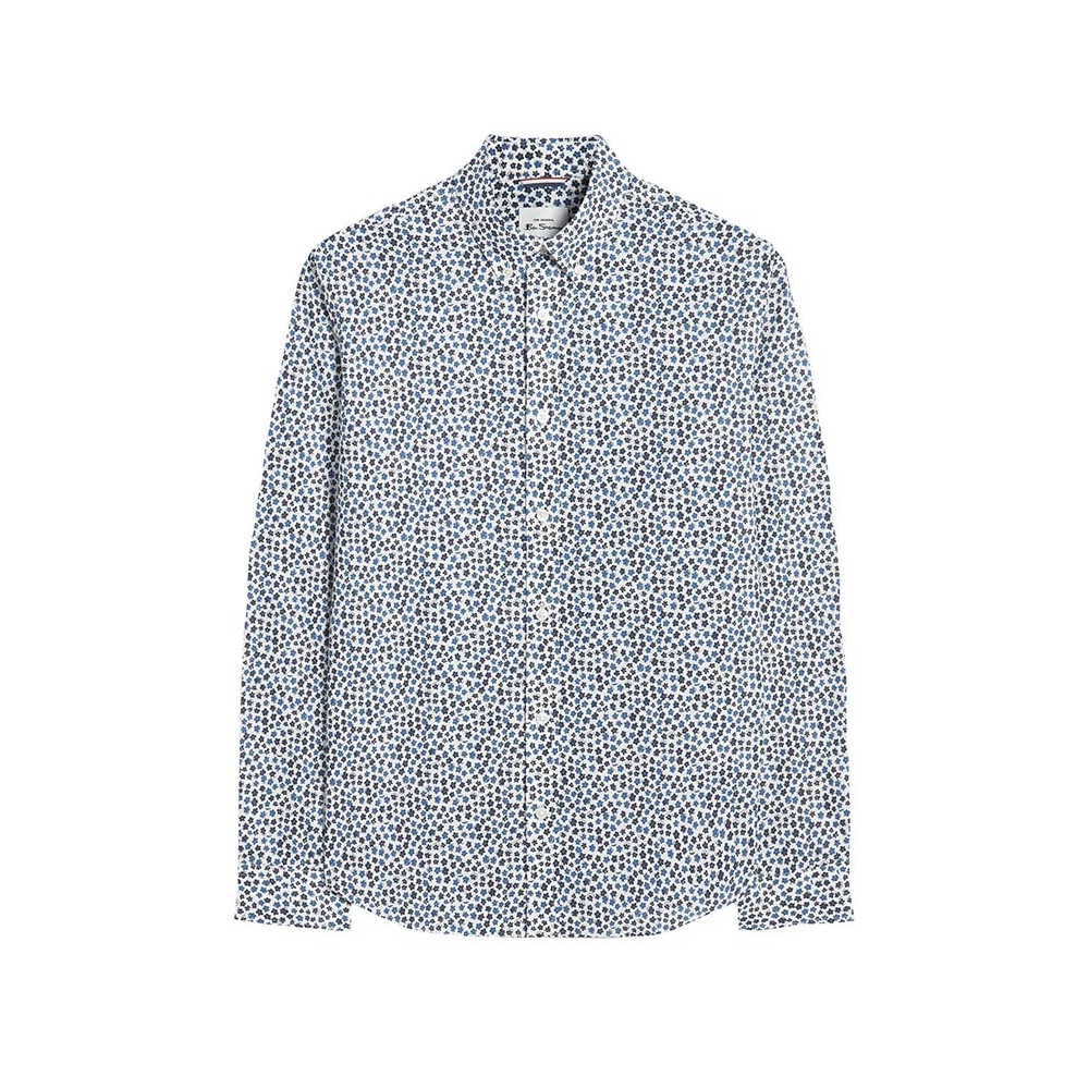 Ben Sherman Ditsy Floral Print LS Shirt White Blue