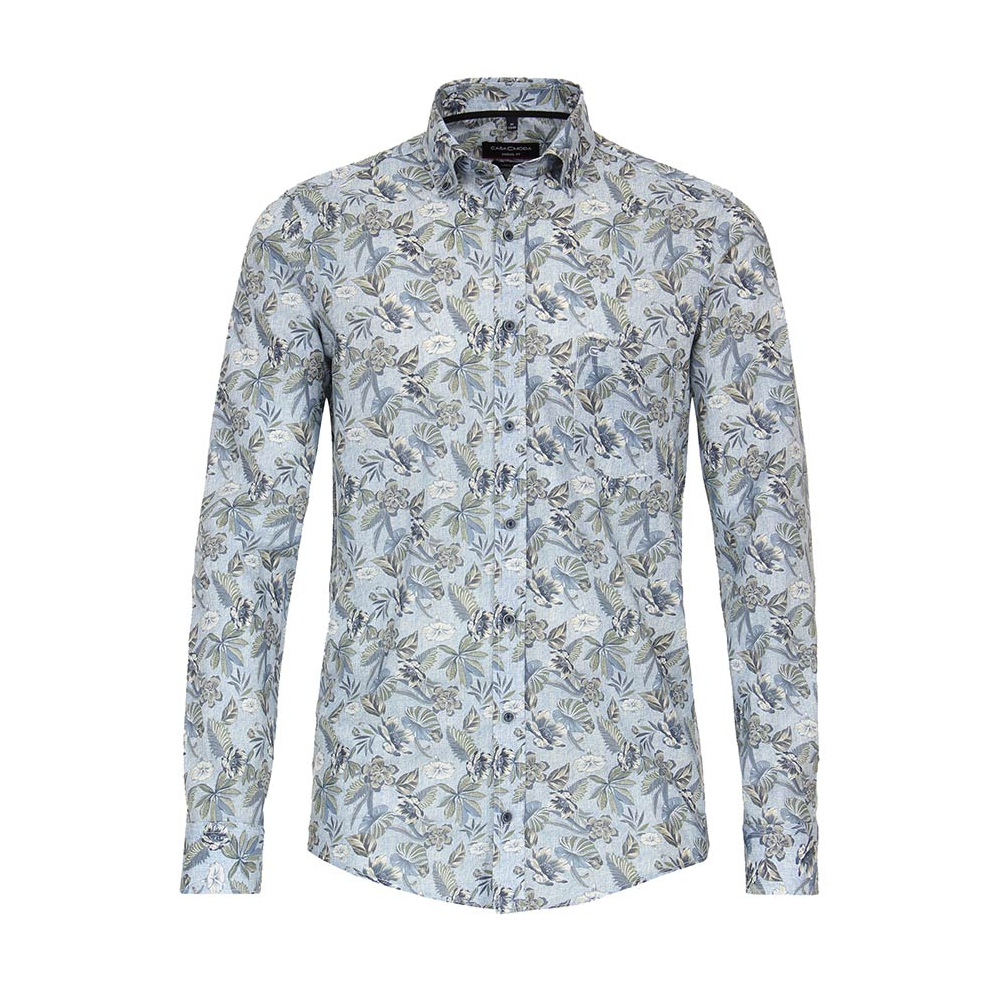 Casa Moda Long Sleeve Floral Print Shirt Sky Green