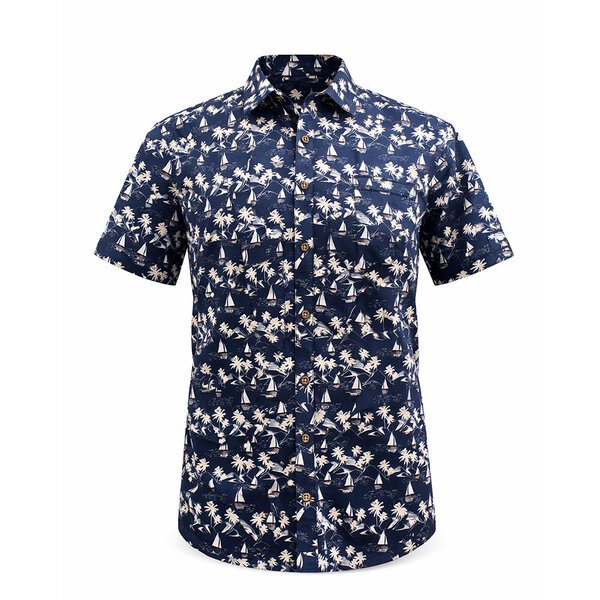 BERLIN - Pacific Boat Print SS Shirt Navy-shop-by-brands-Beggs Big Mens Clothing - Big Men's fashionable clothing and shoes