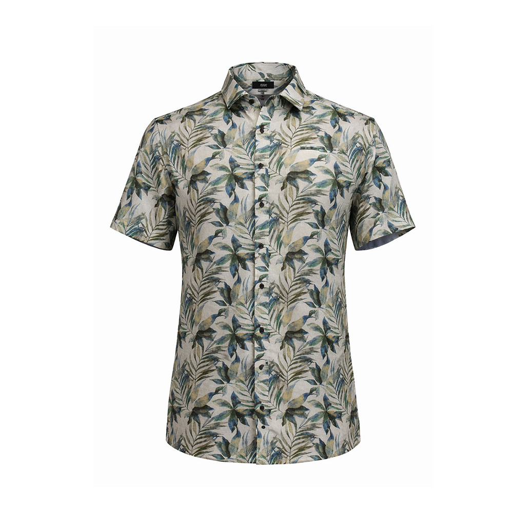 BERLIN - Large Leaf Linen SS Shirt White Green