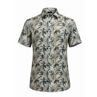 BERLIN - Large Leaf Linen SS Shirt White Green