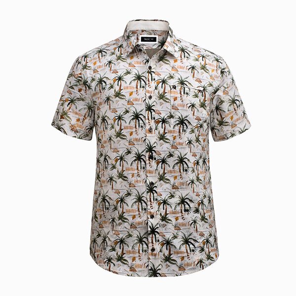 BERLIN - Palm Tree Print Linen SS Shirt-shop-by-brands-Beggs Big Mens Clothing - Big Men's fashionable clothing and shoes