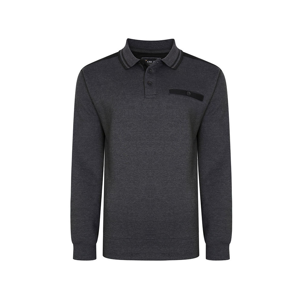 Kam Tipped Collar Polo Sweater Charcoal