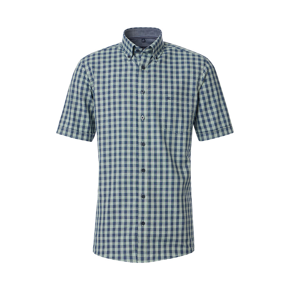CASA MODA - Small Check Cotton SS Shirt Green