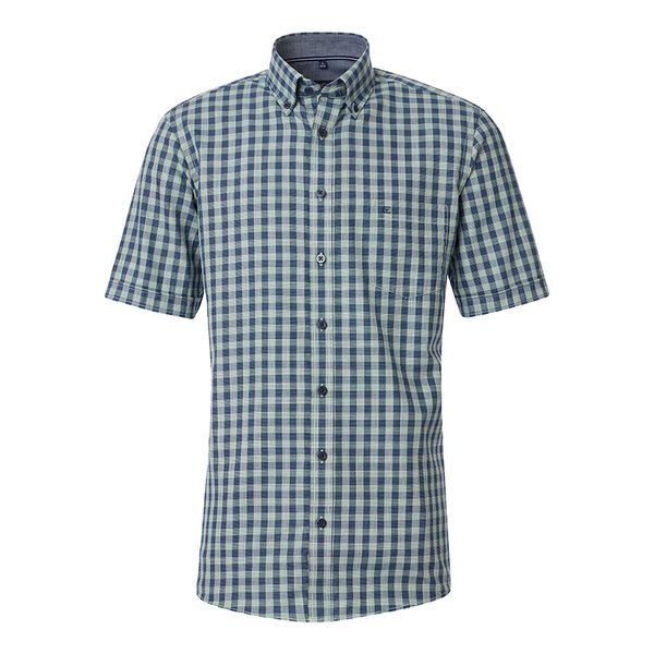 CASA MODA - Small Check Cotton SS Shirt Green-shop-by-brands-Beggs Big Mens Clothing - Big Men's fashionable clothing and shoes