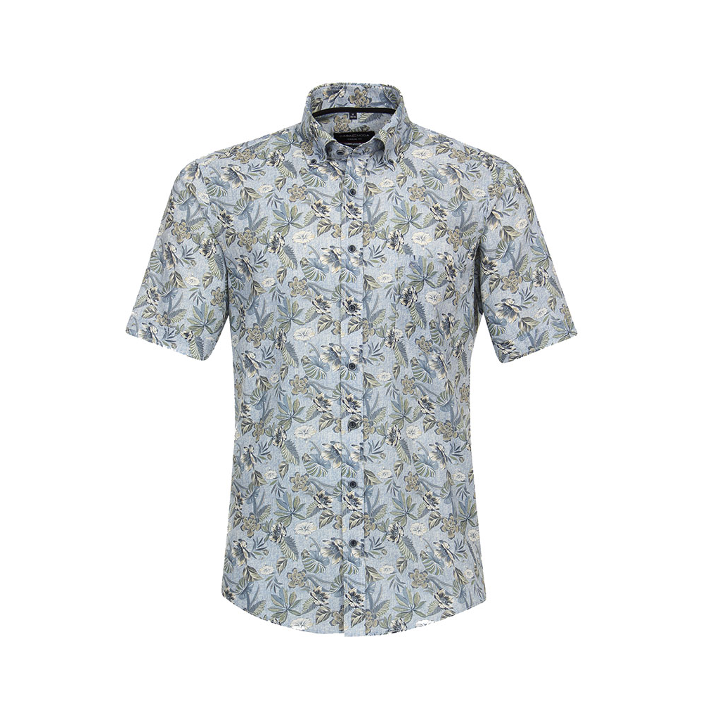 CASA MODA - Floral Leaf SS Shirt Blue Green