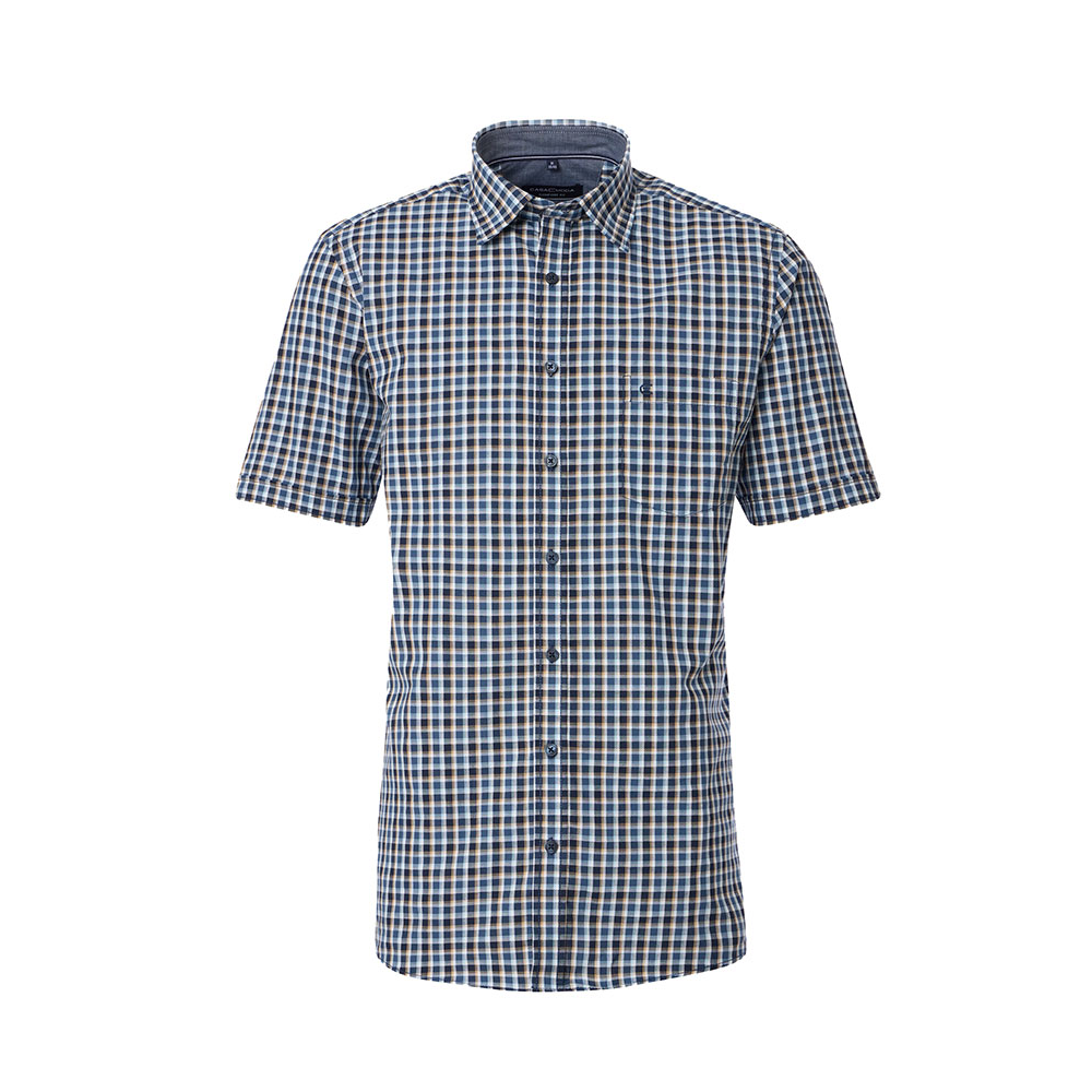 Casa Moda Textured Cotton Check SS Shirt Navy