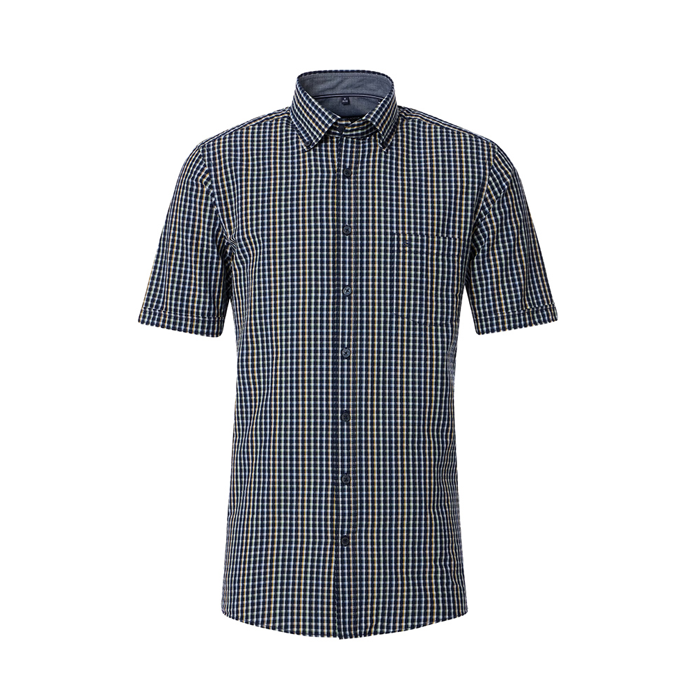 CASA MODA - Textured Cotton Check SS Shirt Navy