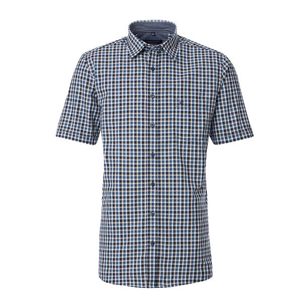 Casa Moda Textured Cotton Check SS Shirt Navy-shop-by-brands-Beggs Big Mens Clothing - Big Men's fashionable clothing and shoes
