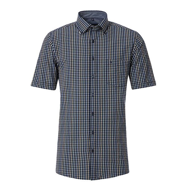 CASA MODA - Textured Cotton Check SS Shirt Navy-shop-by-brands-Beggs Big Mens Clothing - Big Men's fashionable clothing and shoes