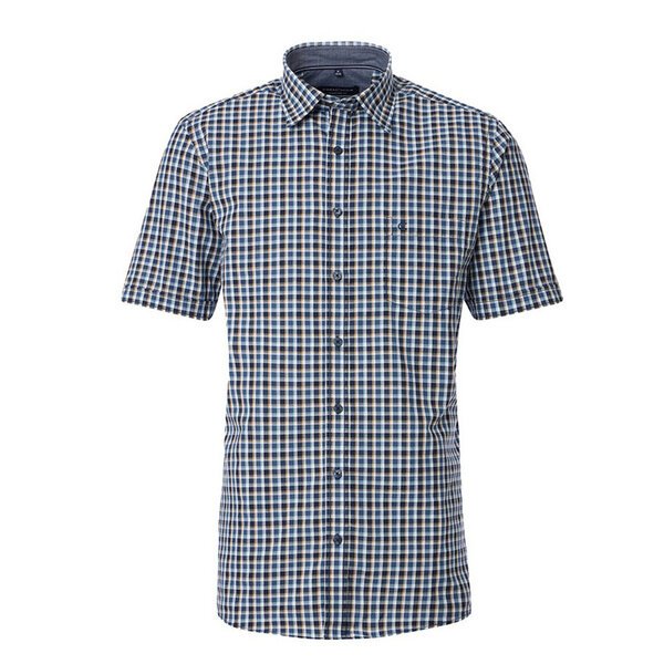 Casa Moda Small Check SS Shirt Navy-shop-by-brands-Beggs Big Mens Clothing - Big Men's fashionable clothing and shoes