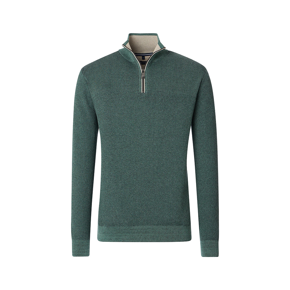 CASA MODA - Quarter Zip Cotton Weave Sweatshirt Turquoise