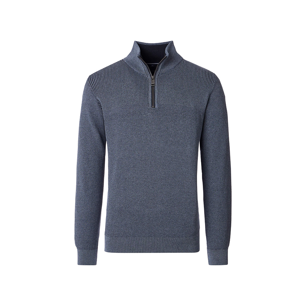 CASA MODA - Quarter Zip Cotton weave Sweatshirt Navy