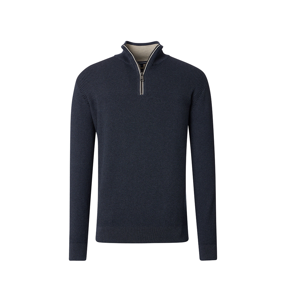 CASA MODA - Quarter Zip Cotton weave Sweatshirt Navy