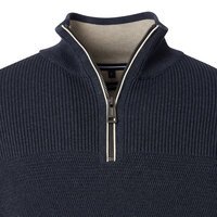 CASA MODA - Quarter Zip Cotton weave Sweatshirt Navy
