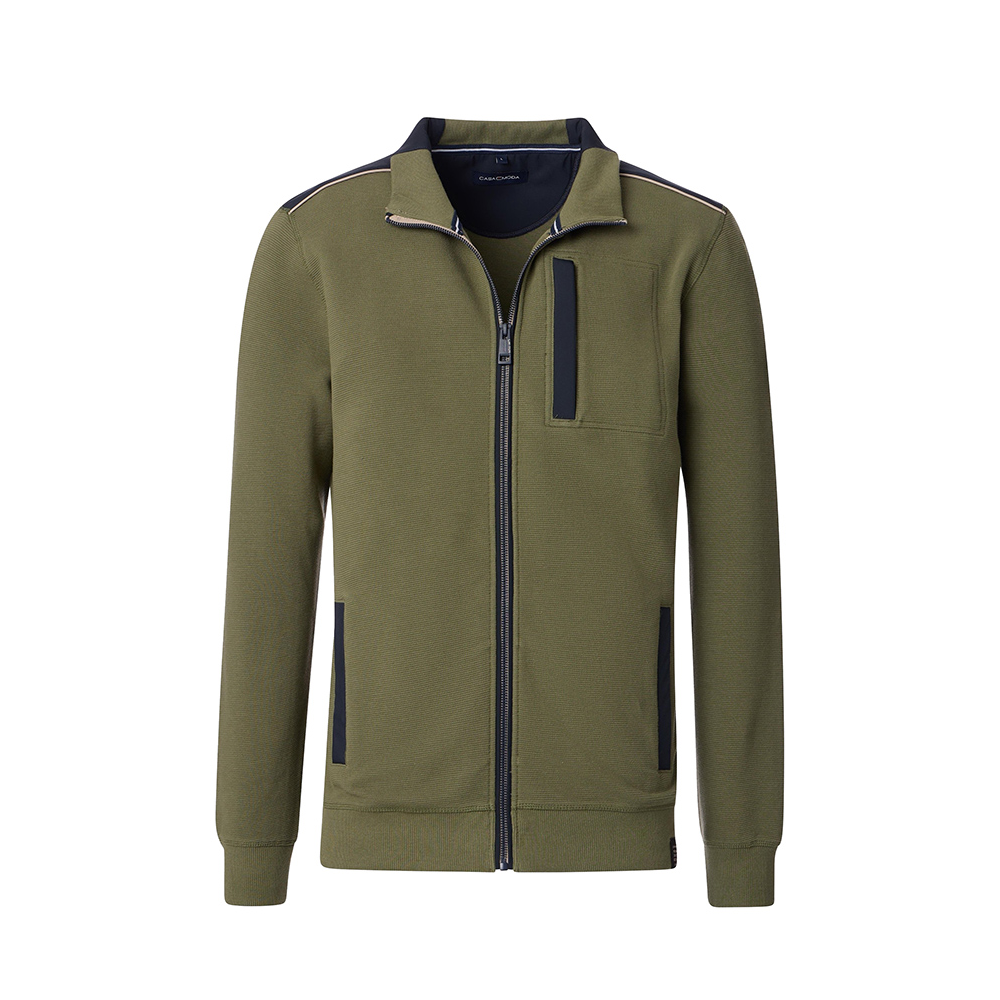 CASA MODA - Full Zip Cotton Stretch Sweatshirt Olive