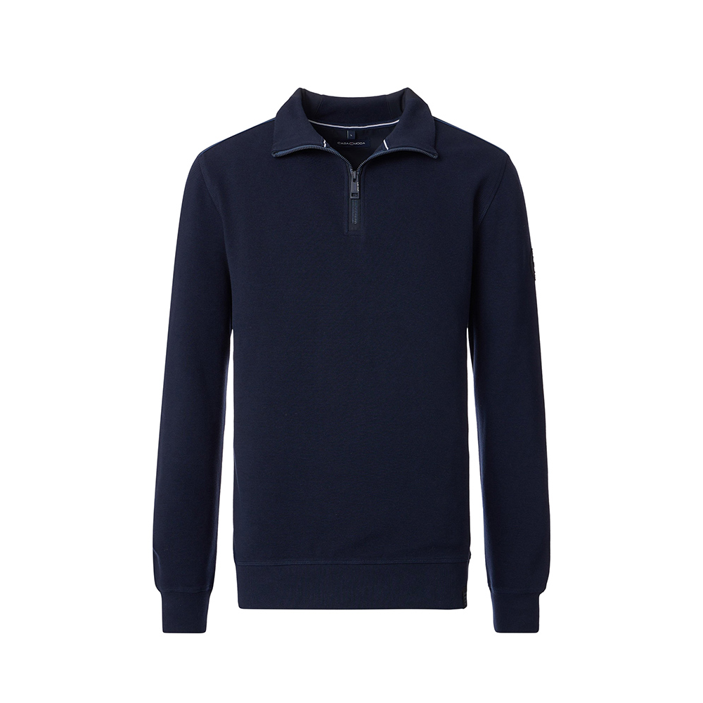 CASA MODA - Quater Zip Stretch Cotton Sweater Navy