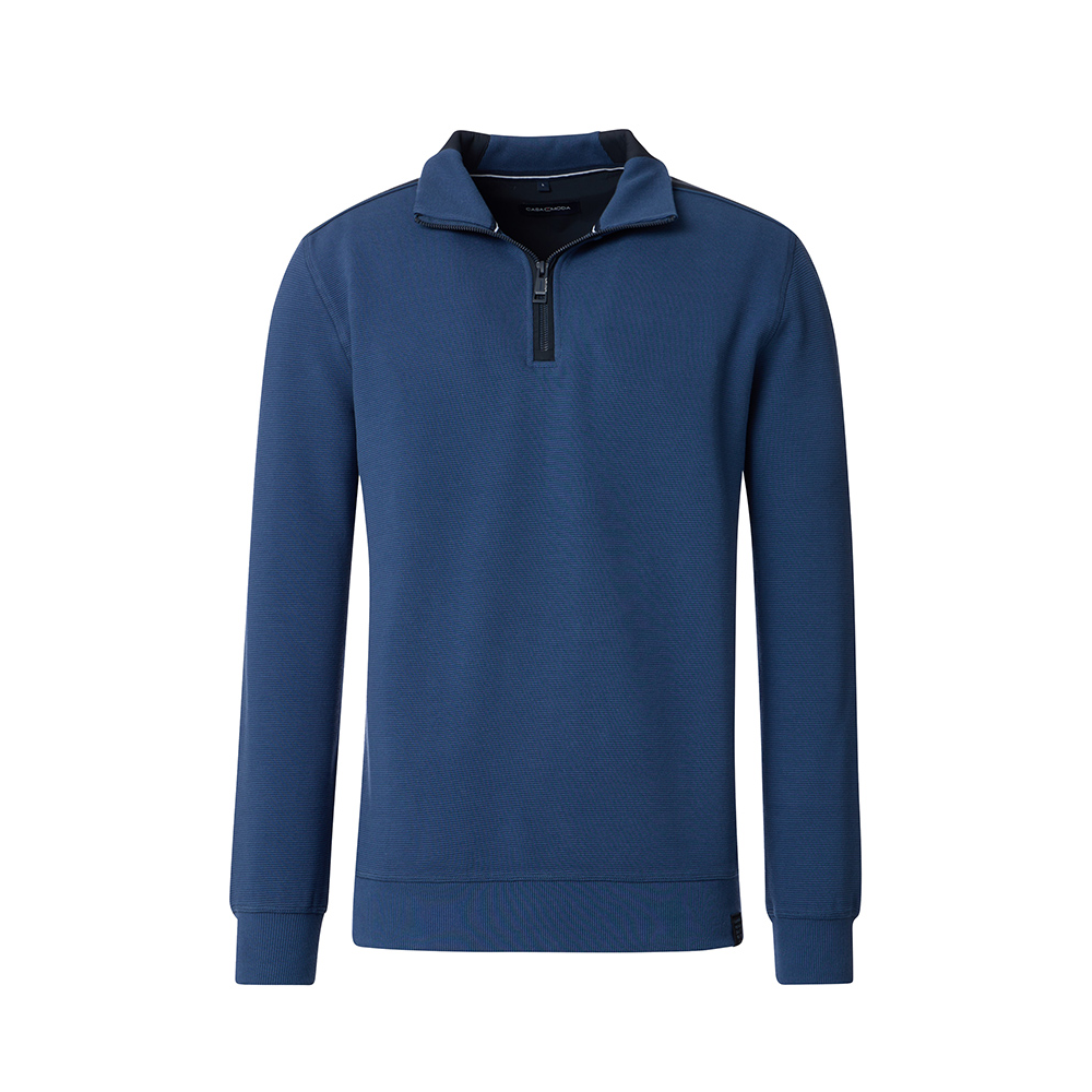 CASA MODA - Quater Zip Stretch Cotton Sweater Sargasso Sea