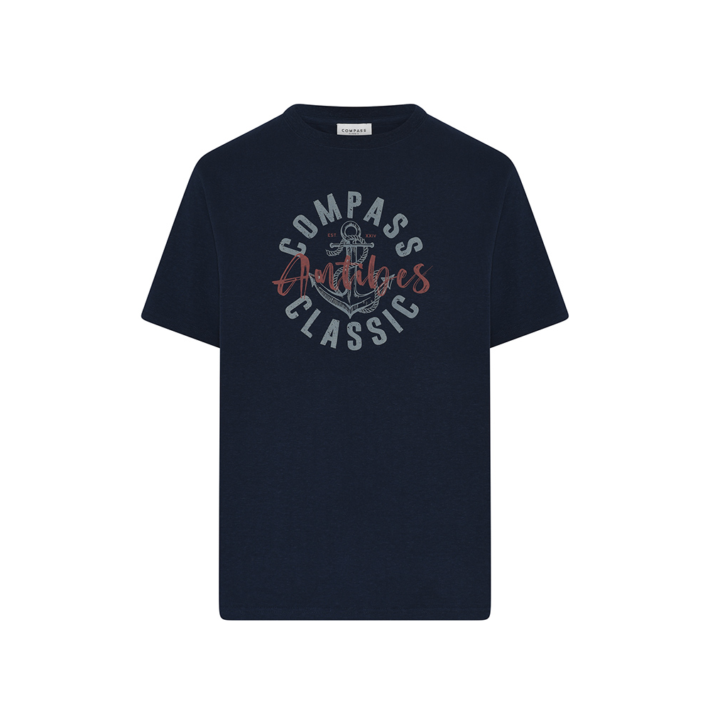 COMPASS - Anchor Print Hemp Mix Tee Navy