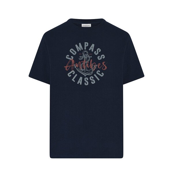 COMPASS - Anchor Print Hemp Mix Tee Navy-shop-by-brands-Beggs Big Mens Clothing - Big Men's fashionable clothing and shoes