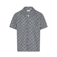 COMPASS - Campione Leaf Pattern Linen Mix Shirt Navy