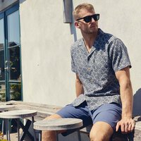 COMPASS - Campione Leaf Pattern Linen Mix Shirt Navy