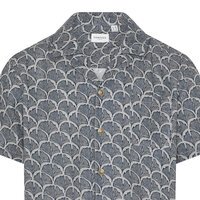 COMPASS - Campione Leaf Pattern Linen Mix Shirt Navy