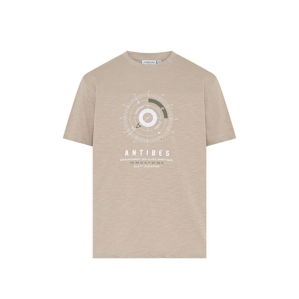 COMPASS - Compass Print Cotton Tee Sand