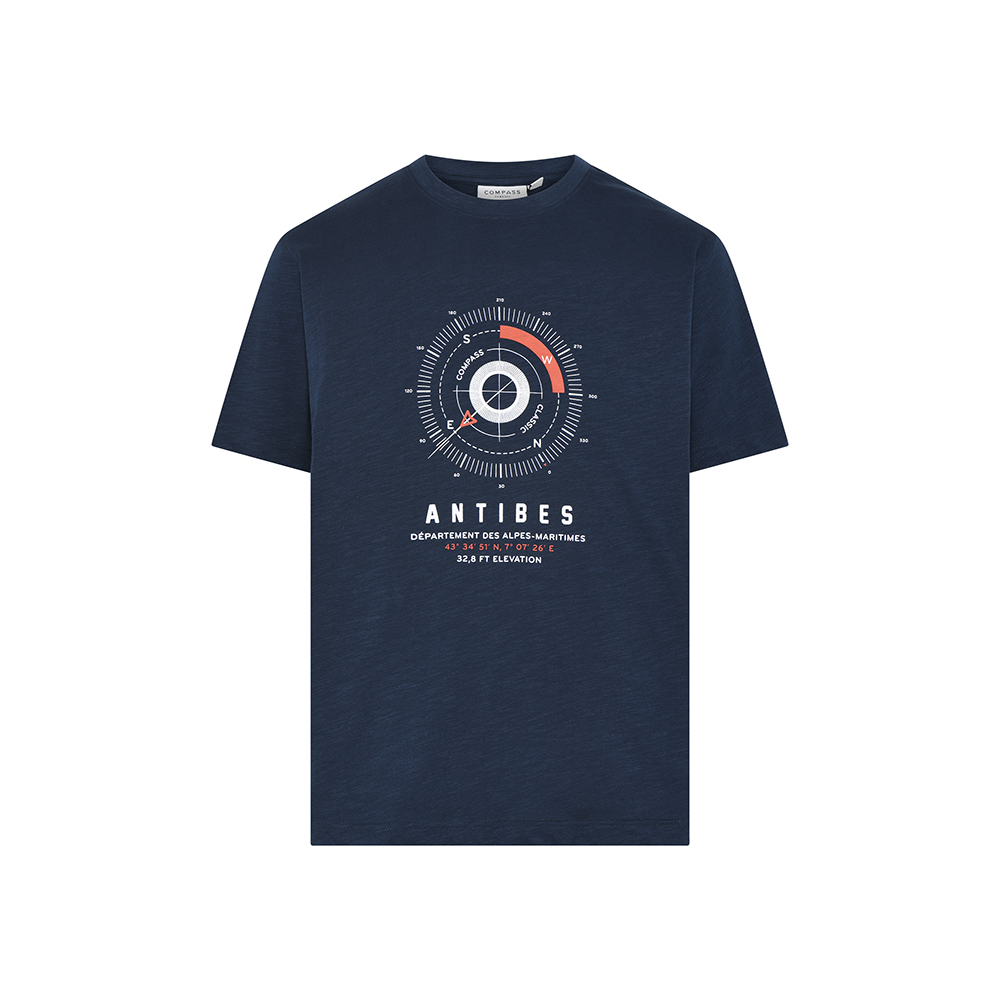 COMPASS - Compass Print Cotton Tee Navy