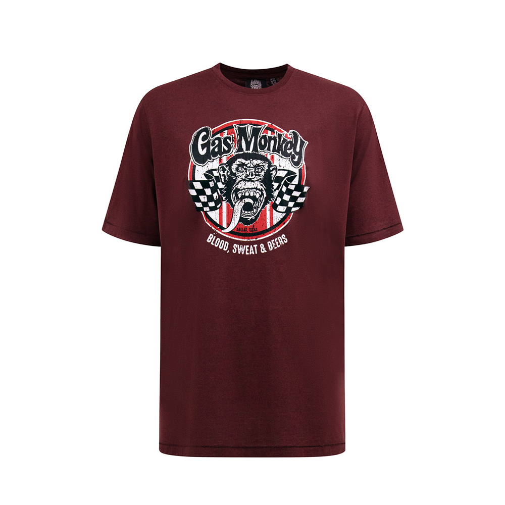 D555 - Gas Monkey Print Tee Burgundy