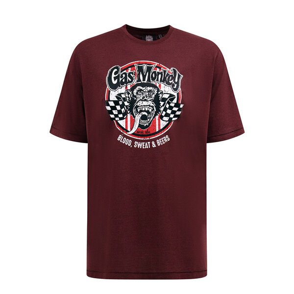 D555 - Gas Monkey Print Tee Burgundy-shop-by-brands-Beggs Big Mens Clothing - Big Men's fashionable clothing and shoes