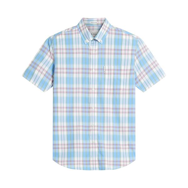 BEN SHERMAN - Irregualr Check SS Shirt Glacier-shop-by-brands-Beggs Big Mens Clothing - Big Men's fashionable clothing and shoes