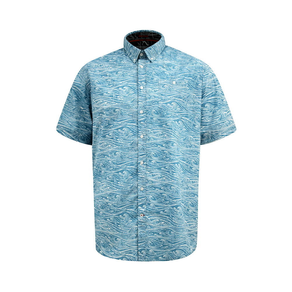 D555 - Torquay Wave Pattern SS Shirt Blue