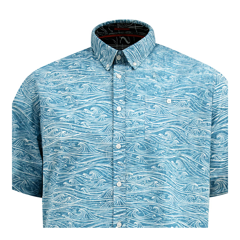 D555 Torquay Wave Pattern Short Sleeve Shirt Blue | Big Men’s Shirts