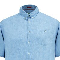 D555 - Falmouth Linen Mix SS Shirt Blue