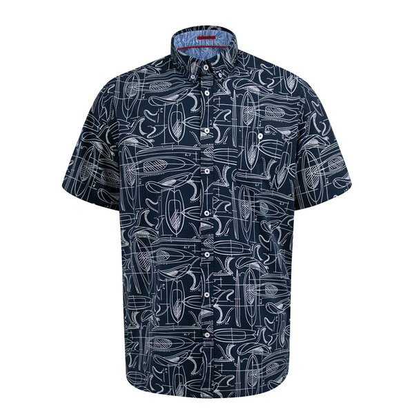 D555 - Worthing Surfboards Pattern SS Shirt Navy-shop-by-brands-Beggs Big Mens Clothing - Big Men's fashionable clothing and shoes