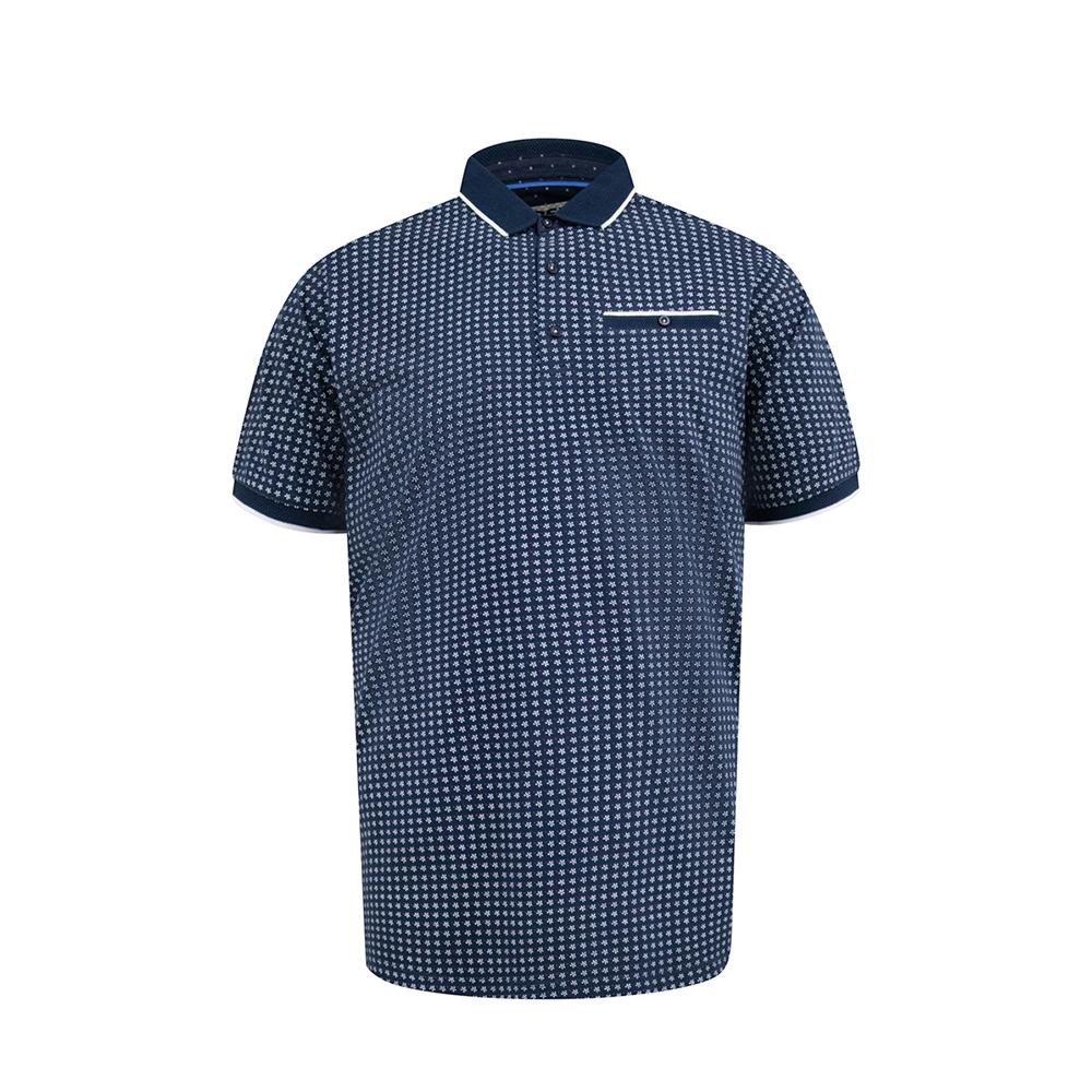 D555 - Coventry Small Pattern with Pocket Polo Navy