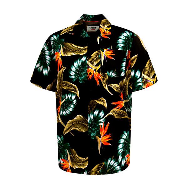 D555 - Selby Hawaiian SS Shirt Black-shop-by-brands-Beggs Big Mens Clothing - Big Men's fashionable clothing and shoes