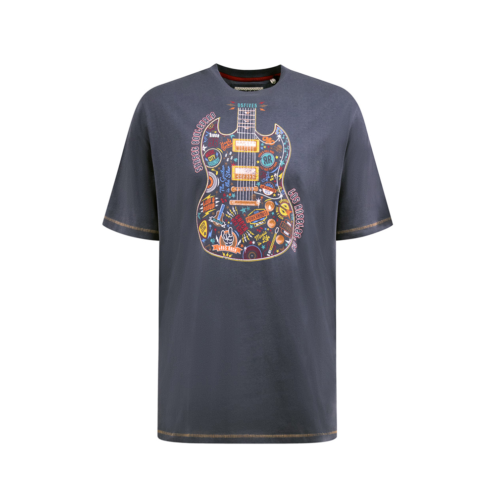 D555 - Stockport Guitar Print Tee Blue